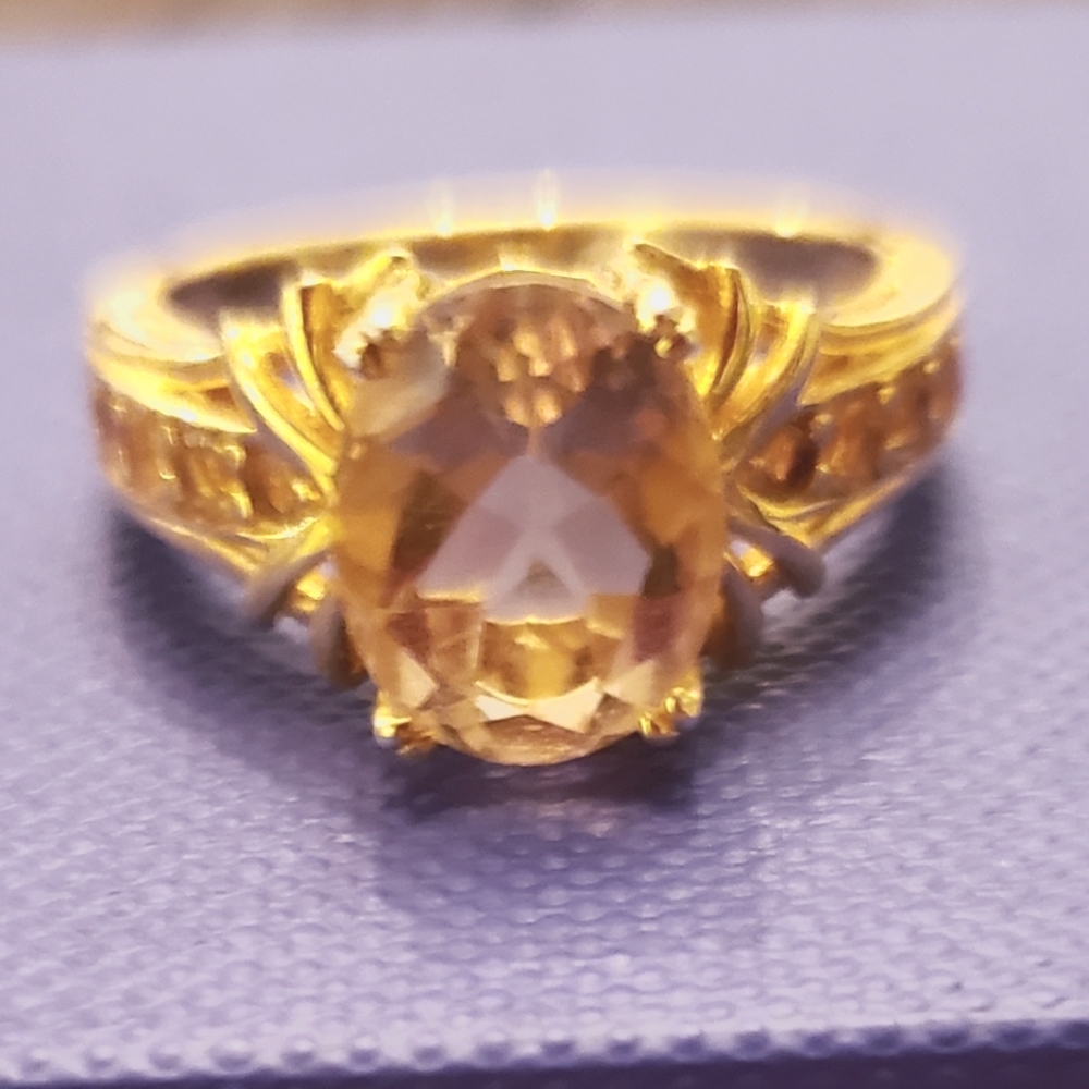Brown Champagne Quartz/Golden Citrine 18k Gold over Sterling Silver Ring